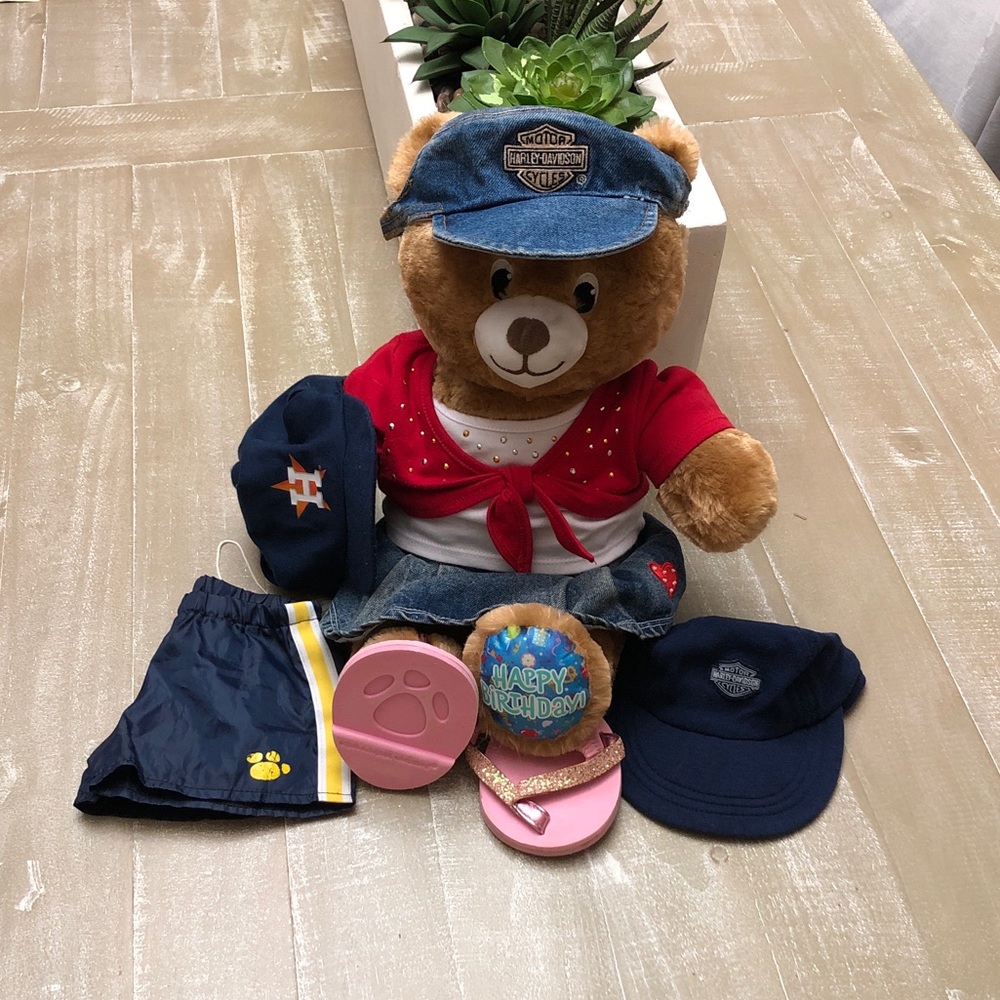 Build-A-Bear Birthday Brown Teddy with Clothing Items and Harley Hat